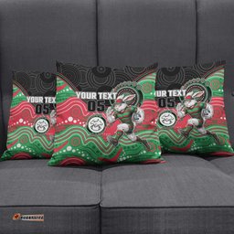 Custom Rabbitohs Pillow Cover Rabbit Mascot With Aboriginal Indigenous DT05