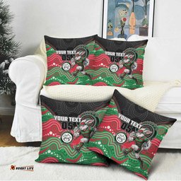 Custom Rabbitohs Pillow Cover Rabbit Mascot With Aboriginal Indigenous DT05