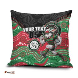 Custom Rabbitohs Pillow Cover Rabbit Mascot With Aboriginal Indigenous DT05