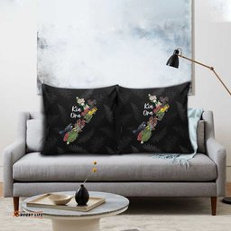 Kia Ora New Zealand Floral Pillow Cover Black LT7
