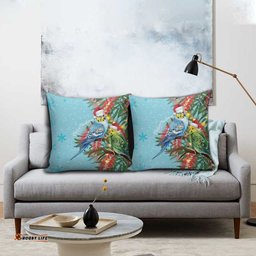 Blue Budgies on Callistemon Pillow Cover Merry Christmas Aussie LT7
