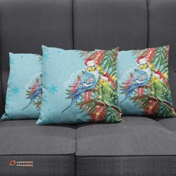 Blue Budgies on Callistemon Pillow Cover Merry Christmas Aussie LT7