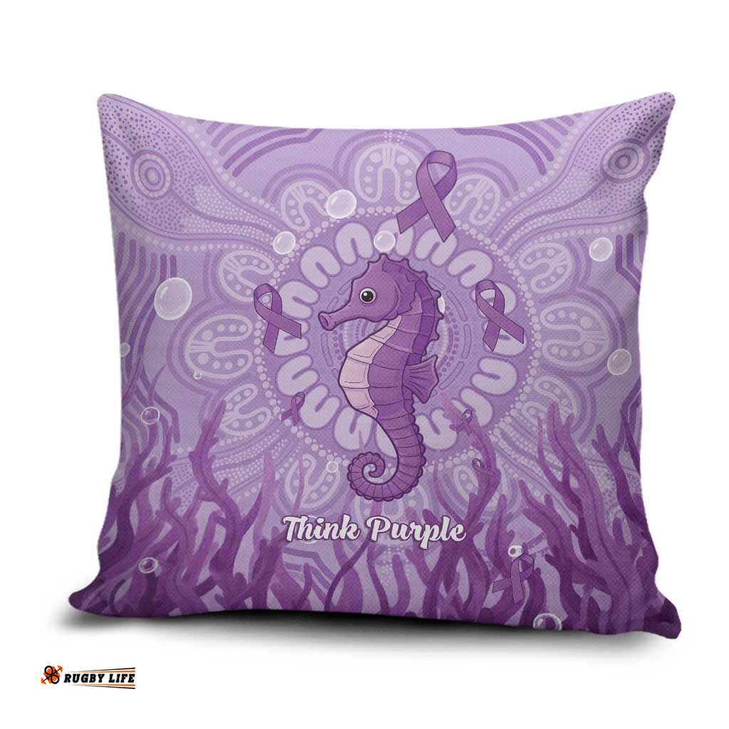 Australia Epilepsy Awareness Pillow Cover Seahorse Think Purple Ribbon Aboriginal LT14