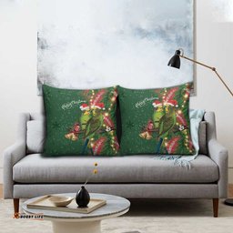 Green Budgerigars on Callistemon Pillow Cover Merry Christmas Aussie LT7