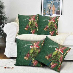 Green Budgerigars on Callistemon Pillow Cover Merry Christmas Aussie LT7
