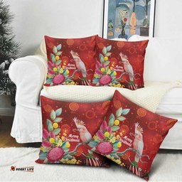 Australia Pink Cockatoo Christmas Pillow Cover Aussie Native Flowers Merry Xmas - Red LT14