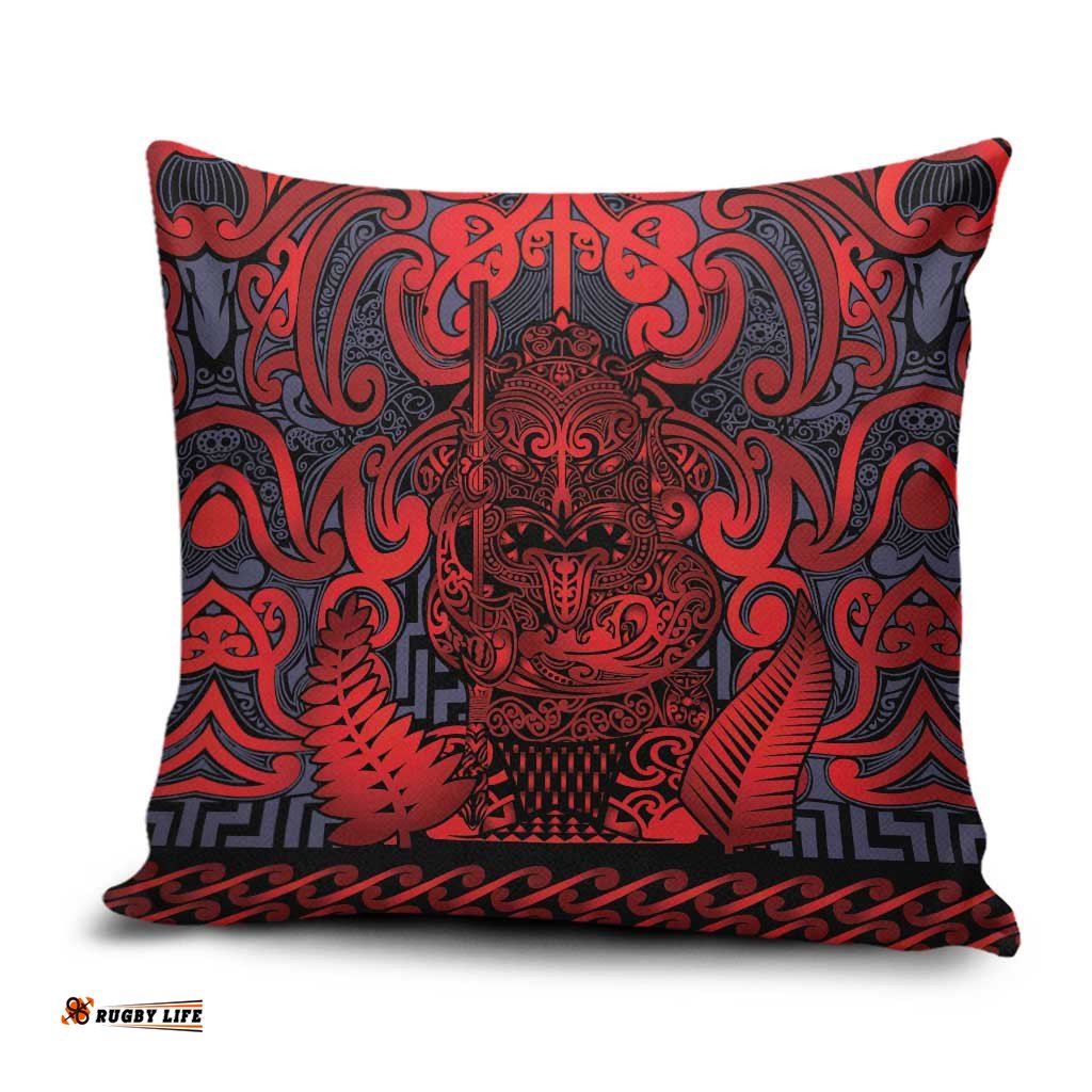 New Zealand Taiaha Maori Pillow Cover Whero Minimalist Silver Fern Tukutuku Motif LT9