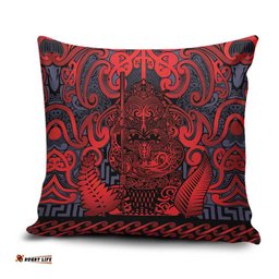 New Zealand Taiaha Maori Pillow Cover Whero Minimalist Silver Fern Tukutuku Motif LT9