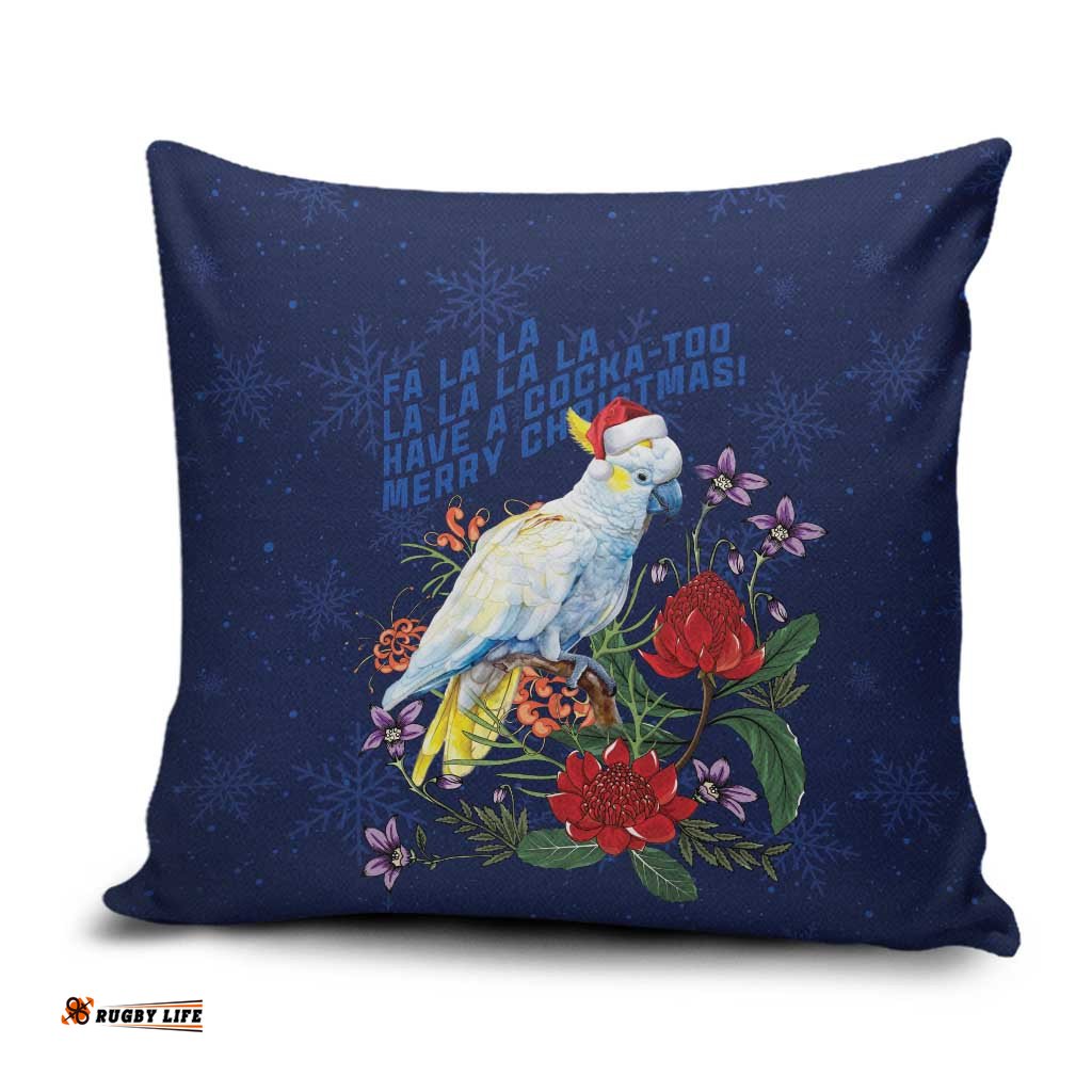 Merry Cocka-mas Pillow Cover Australia Christmas Blue Art LT9