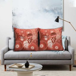 NAIDOC Deadly 50 Years Pillow Cover Jellyfish Aboriginal Culture Inspired Red LT9