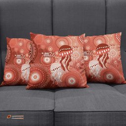 NAIDOC Deadly 50 Years Pillow Cover Jellyfish Aboriginal Culture Inspired Red LT9