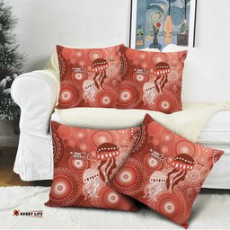 NAIDOC Deadly 50 Years Pillow Cover Jellyfish Aboriginal Culture Inspired Red LT9