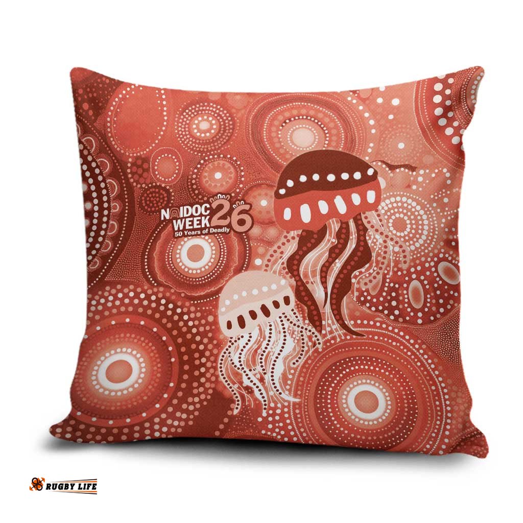 NAIDOC Deadly 50 Years Pillow Cover Jellyfish Aboriginal Culture Inspired Red LT9