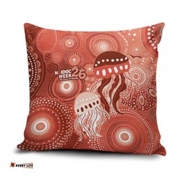 NAIDOC Deadly 50 Years Pillow Cover Jellyfish Aboriginal Culture Inspired Red LT9