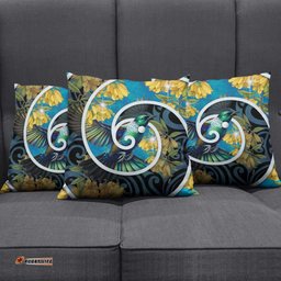New Zealand Tui Bird Pillow Cover Maori Koru With Kowhai Flowers LT05