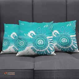 NAIDOC Week 2026 Pillow Cover 50 Years Deadly Dhari Cyan Aboriginal Art LT14