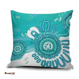 NAIDOC Week 2026 Pillow Cover 50 Years Deadly Dhari Cyan Aboriginal Art LT14