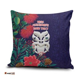 Maori Wheku Meri Kirihimete Personalised Pillow Cover All Blue Indigenous Maori Motif LT9