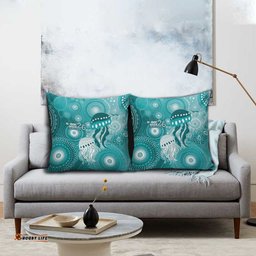 NAIDOC Deadly 50 Years Pillow Cover Jellyfish Aboriginal Culture Inspired Turquoise LT9
