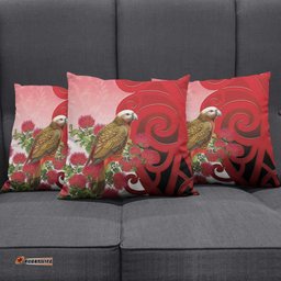 New Zealand Parrot Kaka Pillow Cover Maori Koru With Pohutukawa Flowers LT05