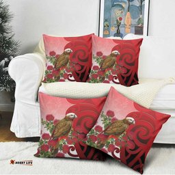 New Zealand Parrot Kaka Pillow Cover Maori Koru With Pohutukawa Flowers LT05