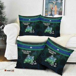 Torres Strait Islands Sea Turtle and Dhari Pillow Cover Oceanic Indigenous Dotwork Tribal Illustration TS04