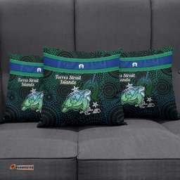 Torres Strait Islands Sea Turtle and Dhari Pillow Cover Oceanic Indigenous Dotwork Tribal Illustration TS04
