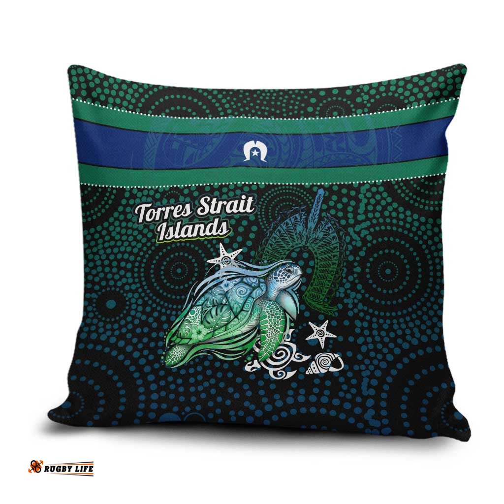 Torres Strait Islands Sea Turtle and Dhari Pillow Cover Oceanic Indigenous Dotwork Tribal Illustration TS04
