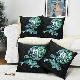 Whale and Dhari Torres Strait Islands Pillow Cover Deep Green Oceanic Tribal Pattern Art TS04