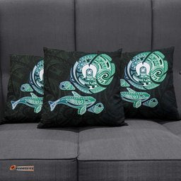 Whale and Dhari Torres Strait Islands Pillow Cover Deep Green Oceanic Tribal Pattern Art TS04