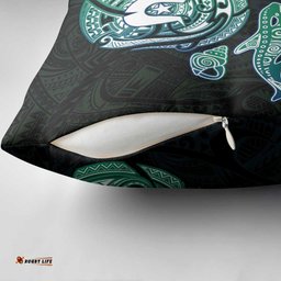 Whale and Dhari Torres Strait Islands Pillow Cover Deep Green Oceanic Tribal Pattern Art TS04