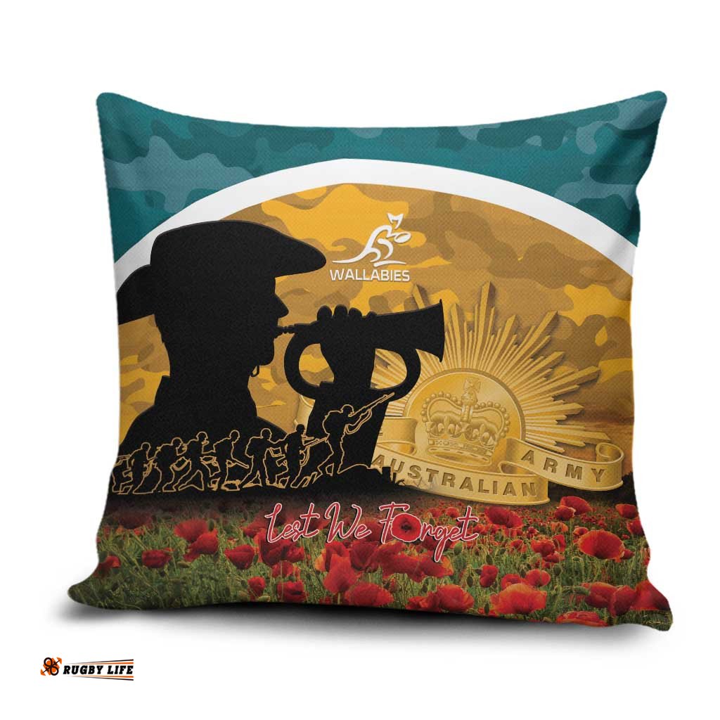 Wallabies ANZAC Day Pillow Cover Last Post Poppy Lest We Forget LT14