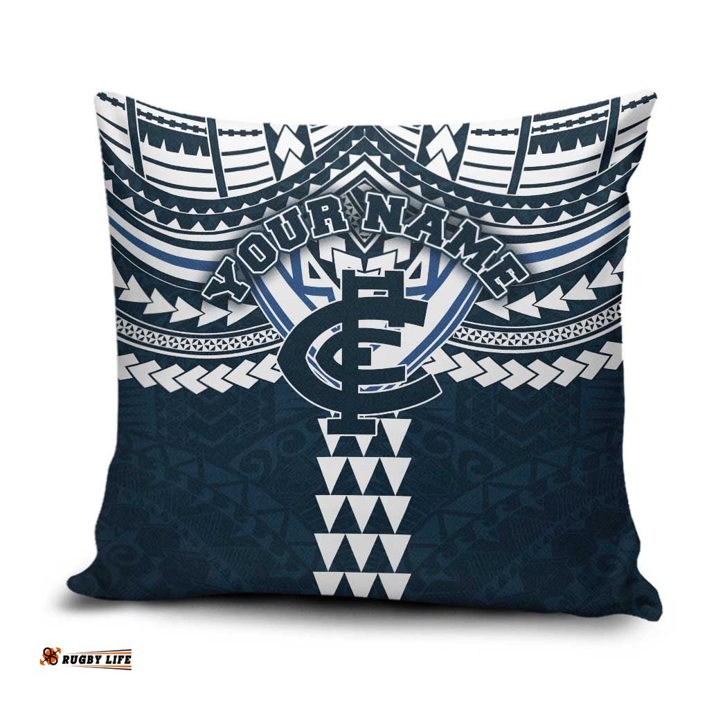 Personalized Carlton Blues Pillow Cover Polynesian Tribal Pattern Heritage Football TS04