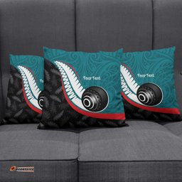 Personalised Aotearoa Lawn Bowls Pillow Cover Maori and Silver Fern Sporty Style Teal Color LT03