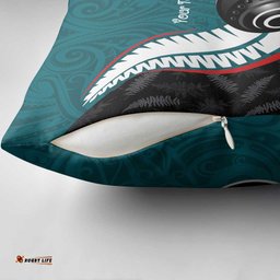 Personalised Aotearoa Lawn Bowls Pillow Cover Maori and Silver Fern Sporty Style Teal Color LT03