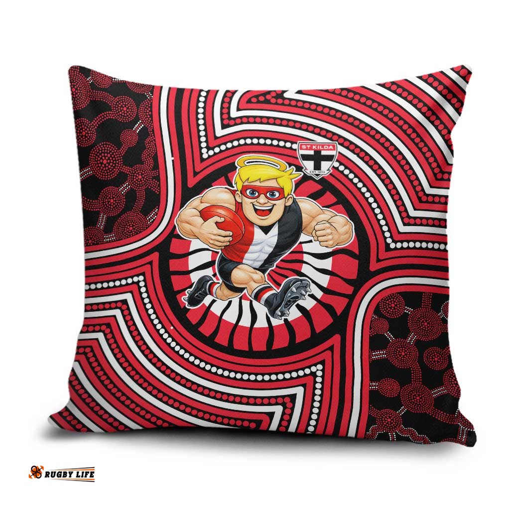St Kilda Football Club Pillow Cover Indigenous Monochrome Dot Art Mascot Style TS04