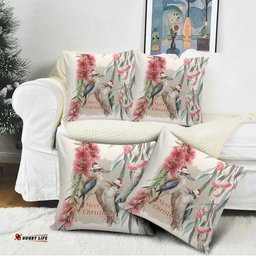 Australia Kookaburra Christmas Pillow Cover Bottlebrush Eucalyptus Blossoms Watercolor LT14