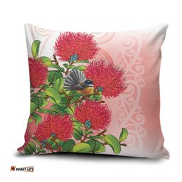 New Zealand Fantail Pillow Cover Maori Koru With Pohutukawa Flowers LT05
