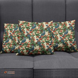New Zealand Christmas Pillow Cover Romantic Tui Birds on Pohutukawa - Ivory LT7