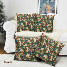 New Zealand Christmas Pillow Cover Romantic Tui Birds on Pohutukawa - Ivory LT7