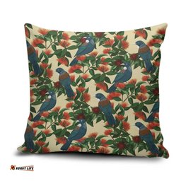 New Zealand Christmas Pillow Cover Romantic Tui Birds on Pohutukawa - Ivory LT7