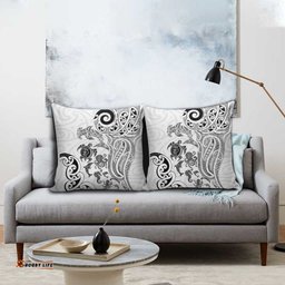 New Zealand Sea Animals with Maori Tribal Tattoo Pillow Cover White Color LT03