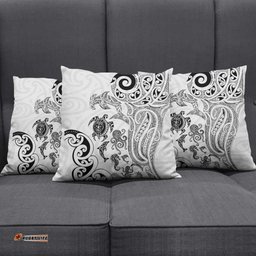 New Zealand Sea Animals with Maori Tribal Tattoo Pillow Cover White Color LT03