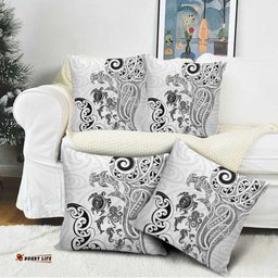 New Zealand Sea Animals with Maori Tribal Tattoo Pillow Cover White Color LT03