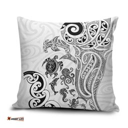 New Zealand Sea Animals with Maori Tribal Tattoo Pillow Cover White Color LT03