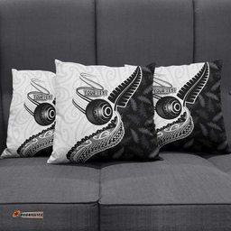 Personalised Aotearoa Lawn Bowls Pillow Cover Maori and Silver Fern Half Style LT03