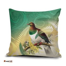 New Zealand Pigeon Kereru Pillow Cover Maori Fern Art Green Gradient LT05