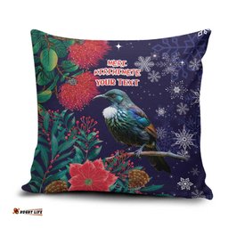 Tui Meri Kirihimete Personalised Pillow Cover Pohutukawa Flowers Blue Motif LT9