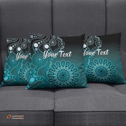 Personalised Ovarian Cancer Awareness Pillow Cover Teal Ribbon Aboriginal Art LT05