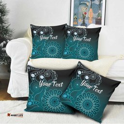 Personalised Ovarian Cancer Awareness Pillow Cover Teal Ribbon Aboriginal Art LT05